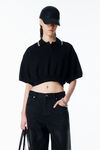Alexander Wang black cropped cinched cotton polo