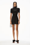 alexander wang 弹力平纹针织褶皱半高领连衣裙 black