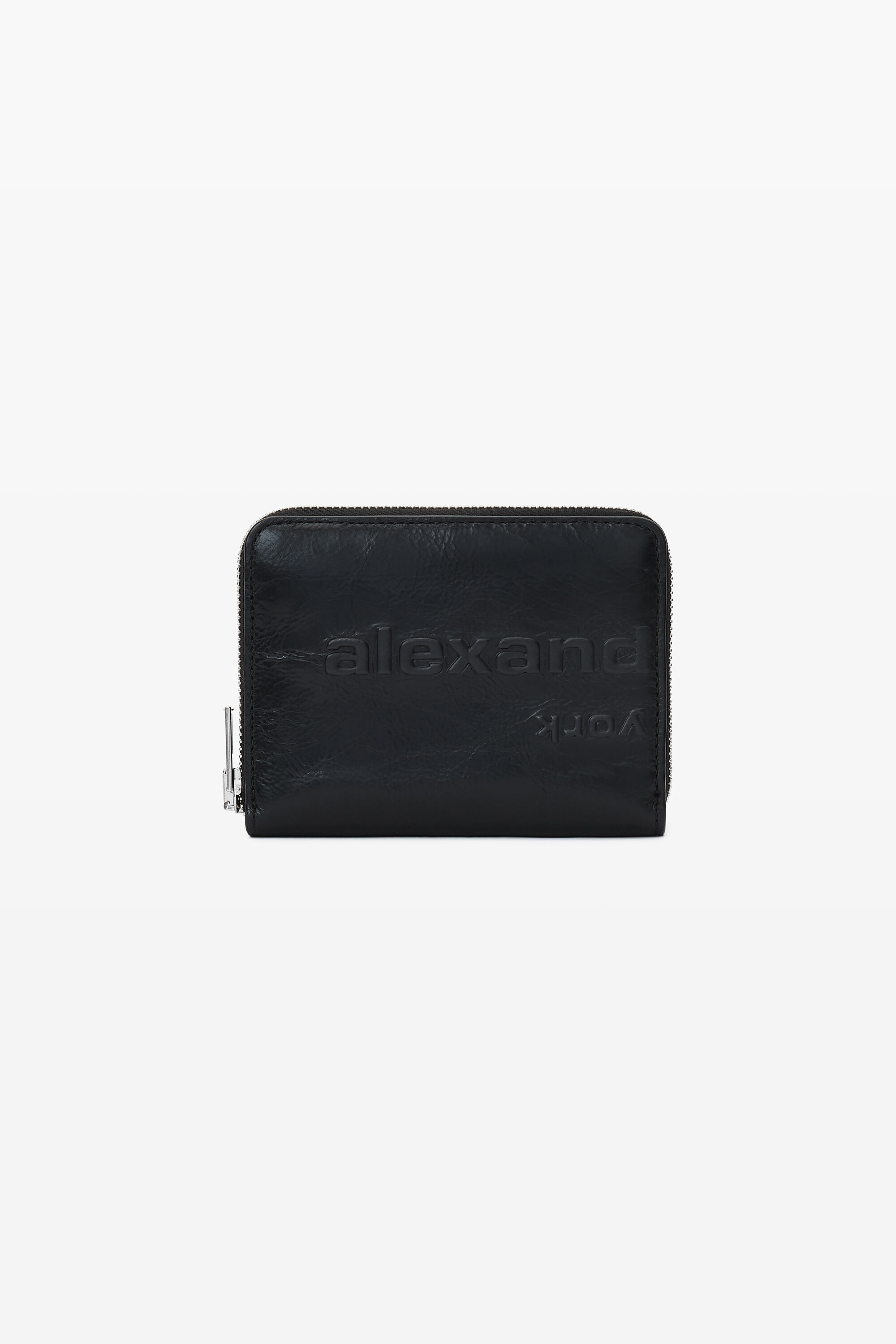 小物 ALEXANDER WANG Lamb Leather Mini Wallet punch compact wallet in crackle patent leather in BLACK