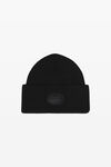 Alexander Wang black dome logo beanie in ribbed wool stretch