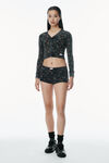 Alexander Wang washed black multi floral-print waffle knit cardigan