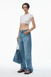 Alexander Wang vintage light indigo 徽标装饰压纹牛仔布泡泡慢跑长裤