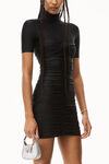 alexander wang ruched mock neck dress in stretch jersey black