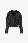 Alexander Wang washed black multi floral-print waffle knit cardigan