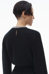 Alexander Wang black 水晶烫钻饰边羊毛混纺长袖连衣裙